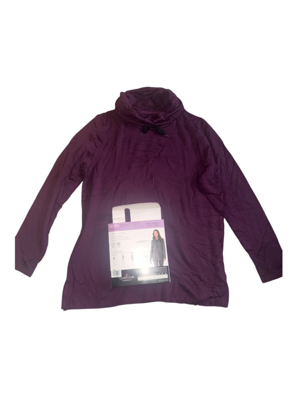 Cuddl Duds Ultra Cozy Cowl Tunic Top with Thumbholes - Deep Purple Size Large